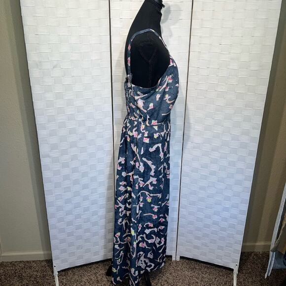 Cabi #5269 Blue Floral Auora Watercolor Halter Maxi Dress Size 8 - Picture 5 of 16